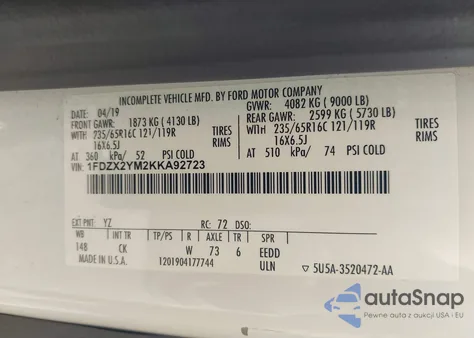 2019 Ford Transit-350 Xlt from USA, damaged, VIN 1FDZX2YM2KKA92723